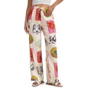 image:imageTapata Women 28303234 Inseam Printed Linen Pants Wide Leg Casual Palazzo Summer Beach Lounge with PocketsCream