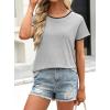 image:imageAvanova Ringer Tee Women Contrast Trim Short Sleeve Shirts Casual Summer Cotton T ShirtGrey Black