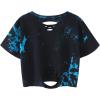 image:imageAvanova Tie Dye Shirt Women Criss Cross V Neck Crop Top Distressed Ripped Short Sleeve Cropped T Shirts Punk Rave RockBlue Black
