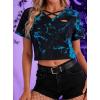 image:imageAvanova Tie Dye Shirt Women Criss Cross V Neck Crop Top Distressed Ripped Short Sleeve Cropped T Shirts Punk Rave RockBlue Black