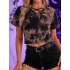image:imageAvanova Tie Dye Shirt Women Criss Cross V Neck Crop Top Distressed Ripped Short Sleeve Cropped T Shirts Punk Rave RockBrown Black