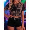 image:imageAvanova Tie Dye Shirt Women Criss Cross V Neck Crop Top Distressed Ripped Short Sleeve Cropped T Shirts Punk Rave RockBrown Black