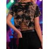 image:imageAvanova Tie Dye Shirt Women Criss Cross V Neck Crop Top Distressed Ripped Short Sleeve Cropped T Shirts Punk Rave RockBrown Black