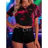 image:imageAvanova Tie Dye Shirt Women Criss Cross V Neck Crop Top Distressed Ripped Short Sleeve Cropped T Shirts Punk Rave RockRed Black