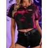 image:imageAvanova Tie Dye Shirt Women Criss Cross V Neck Crop Top Distressed Ripped Short Sleeve Cropped T Shirts Punk Rave RockRed Black