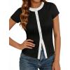 image:imageAvanova Women Color Block Button Down Shirts Ribbed Knit Short Sleeve TopsBlack
