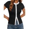 image:imageAvanova Women Color Block Button Down Shirts Ribbed Knit Short Sleeve TopsBlack