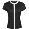 image:imageAvanova Women Color Block Button Down Shirts Ribbed Knit Short Sleeve TopsBlack