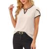 image:imageAvanova Women Color Block Keyhole V Neck Blouses Tops Petal Tulip Short Sleeve Contrast Trim Shirts Casual WorkBeige Black