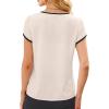 image:imageAvanova Women Color Block Keyhole V Neck Blouses Tops Petal Tulip Short Sleeve Contrast Trim Shirts Casual WorkBeige Black