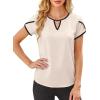 image:imageAvanova Women Color Block Keyhole V Neck Blouses Tops Petal Tulip Short Sleeve Contrast Trim Shirts Casual WorkBeige Black
