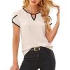 image:imageAvanova Women Color Block Keyhole V Neck Blouses Tops Petal Tulip Short Sleeve Contrast Trim Shirts Casual WorkBeige Black