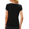 image:imageAvanova Women Color Block Keyhole V Neck Blouses Tops Petal Tulip Short Sleeve Contrast Trim Shirts Casual WorkBlack White