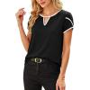 image:imageAvanova Women Color Block Keyhole V Neck Blouses Tops Petal Tulip Short Sleeve Contrast Trim Shirts Casual WorkBlack White