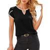image:imageAvanova Women Color Block Keyhole V Neck Blouses Tops Petal Tulip Short Sleeve Contrast Trim Shirts Casual WorkBlack White