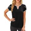 image:imageAvanova Women Color Block Keyhole V Neck Blouses Tops Petal Tulip Short Sleeve Contrast Trim Shirts Casual WorkBlack White