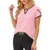 image:imageAvanova Women Color Block Keyhole V Neck Blouses Tops Petal Tulip Short Sleeve Contrast Trim Shirts Casual WorkPink Black