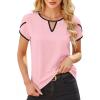 image:imageAvanova Women Color Block Keyhole V Neck Blouses Tops Petal Tulip Short Sleeve Contrast Trim Shirts Casual WorkPink Black