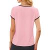 image:imageAvanova Women Color Block Keyhole V Neck Blouses Tops Petal Tulip Short Sleeve Contrast Trim Shirts Casual WorkPink Black