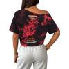 image:imageAvanova Women Off The Shoulder Crop Tops Distressed Ripped Short Sleeve Cropped Tee TShirtBlack Red
