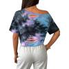 image:imageAvanova Women Off The Shoulder Crop Tops Distressed Ripped Short Sleeve Cropped Tee TShirtPurple Blue