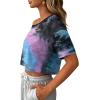 image:imageAvanova Women Off The Shoulder Crop Tops Distressed Ripped Short Sleeve Cropped Tee TShirtPurple Blue