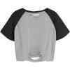 image:imageAvanova Women Raglan Shirt Ripped Distressed Crop Tops Short Sleeve Cropped T Shirts Summer TeeGrey Black