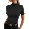 image:imageAvanova Women Ruched Mock Neck Tops Short Sleeve Fitted Dressy Casual Business Work ShirtsBlack