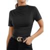 image:imageAvanova Women Ruched Mock Neck Tops Short Sleeve Fitted Dressy Casual Business Work ShirtsBlack