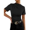 image:imageAvanova Women Ruched Mock Neck Tops Short Sleeve Fitted Dressy Casual Business Work ShirtsBlack
