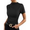 image:imageAvanova Women Ruched Mock Neck Tops Short Sleeve Fitted Dressy Casual Business Work ShirtsBlack