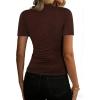 image:imageAvanova Women Ruched Mock Neck Tops Short Sleeve Fitted Dressy Casual Business Work ShirtsBrown