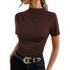image:imageAvanova Women Ruched Mock Neck Tops Short Sleeve Fitted Dressy Casual Business Work ShirtsBrown