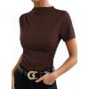 image:imageAvanova Women Ruched Mock Neck Tops Short Sleeve Fitted Dressy Casual Business Work ShirtsBrown