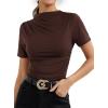 image:imageAvanova Women Ruched Mock Neck Tops Short Sleeve Fitted Dressy Casual Business Work ShirtsBrown