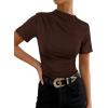 image:imageAvanova Women Ruched Mock Neck Tops Short Sleeve Fitted Dressy Casual Business Work ShirtsBrown
