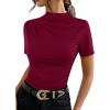 image:imageAvanova Women Ruched Mock Neck Tops Short Sleeve Fitted Dressy Casual Business Work ShirtsBurgundy