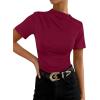image:imageAvanova Women Ruched Mock Neck Tops Short Sleeve Fitted Dressy Casual Business Work ShirtsBurgundy