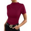 image:imageAvanova Women Ruched Mock Neck Tops Short Sleeve Fitted Dressy Casual Business Work ShirtsBurgundy