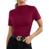 image:imageAvanova Women Ruched Mock Neck Tops Short Sleeve Fitted Dressy Casual Business Work ShirtsBurgundy