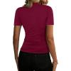 image:imageAvanova Women Ruched Mock Neck Tops Short Sleeve Fitted Dressy Casual Business Work ShirtsBurgundy