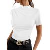 image:imageAvanova Women Ruched Mock Neck Tops Short Sleeve Fitted Dressy Casual Business Work ShirtsWhite