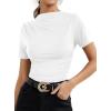 image:imageAvanova Women Ruched Mock Neck Tops Short Sleeve Fitted Dressy Casual Business Work ShirtsWhite