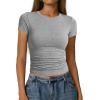 image:imageAvanova Women Side Ruched Going Out Crop Tops Short Sleeve Fitted Cropped T ShirtsGrey