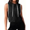 image:imageAvanova Womens Workout Shirts Sleeveless Hoodies Drawstring Open Side Gym Cropped Tank TopBlk With W Trim