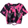 image:imageAVANOVA Women Skull Finger Graphic Distressed Tee Shirt Ripped Short Sleeve Crop TopsHot Pink Black