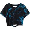 image:imageAvanova Tie Dye Shirt Women Criss Cross V Neck Crop Top Distressed Ripped Short Sleeve Cropped T Shirts Punk Rave RockBlue Black