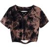 image:imageAvanova Tie Dye Shirt Women Criss Cross V Neck Crop Top Distressed Ripped Short Sleeve Cropped T Shirts Punk Rave RockBrown Black
