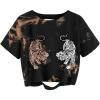 image:imageAvanova Tigers Graphic Cropped Tee Shirts Short Sleeve Crop Tops Distressed Ripped TShirtBlack Brown