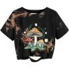 image:imageAvanova Vintage Mushroom Graphic Cropped Tee Shirts Short Sleeve Crop Tops Distressed Ripped TShirtLight Brown